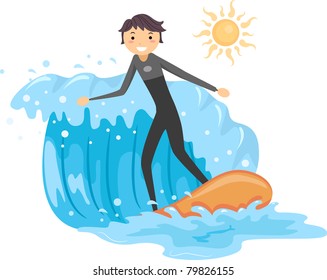 Illustration of a Guy Riding a Wave