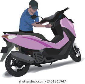 illustration of a guy stealing motorbike, motorcycle theft - vector