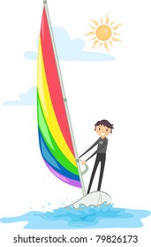 Ilustración de un hombre que navegó en el Wind Surfing