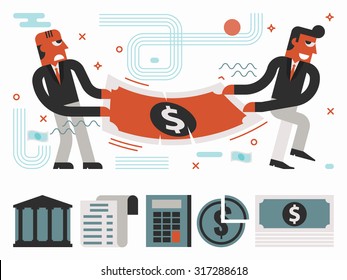 Illustration Of Guys Fight Over Money Concept