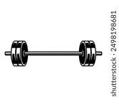 Illustration of gym barbell in monochrome style. Design element for logo, sign, emblem. Vector illustration 