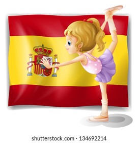 Illustration of a gymnast in front of the Spanish flag on a white background