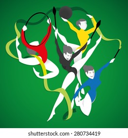Illustration is a gymnast person, various forms of artistic gymnastics. Ideal for educational materials, sports and institutional