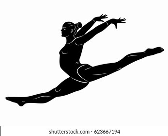 illustration of a gymnast woman, black and white drawing, white background