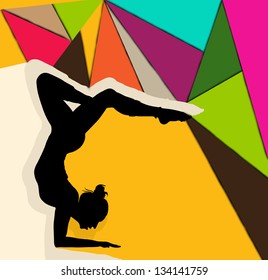 Illustration of gymnastic girl on colorful abstract background. EPS10.