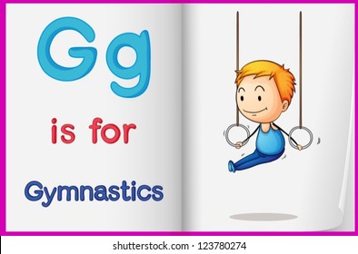 Illustration of gymnastics in a book on a white background