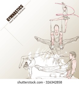 Illustration of gymnastics. hand drawn. gymnastics poster. Sport background.