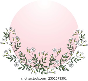 Illustration, Gypsophila flower with soft pink circle on white background.