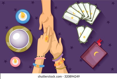 Illustration of a Gypsy Reading the Palm of a Client