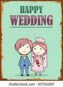 illustration of haapy wedding background in vinatge style