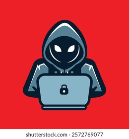 Illustration of a hacker maintaining security from cybercrime
