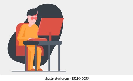 An illustration of a hacker is sitting at the computer with a placeholfer