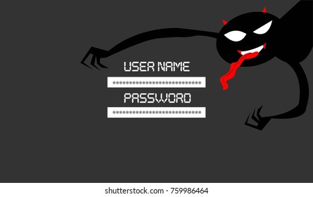 illustration of hacker stealing your username and password from the internet.