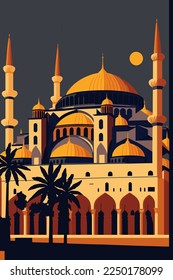 ilustración de cúpulas y minaretes de Santa Sofía en el casco antiguo de Estambul en un fondo de estilo vectorial de color plano para la impresión de arte mural o la plantilla de diseño de pancartas