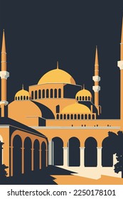 ilustración de cúpulas y minaretes de Santa Sofía en el casco antiguo de Estambul en un fondo de estilo vectorial de color plano para la impresión de arte mural o la plantilla de diseño de pancartas