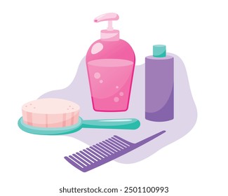 Ilustración de productos para el cuidado del cabello