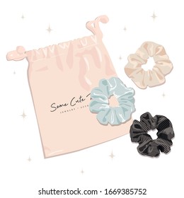 Illustration of a hair scrunchies with a pouch. For prints, posters, cards, banners and t-shirt design.