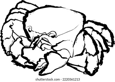 Illustration of hairy crab with brush writing touch