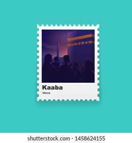 Illustration of Hajj People in Kaaba, Postcard Stamp Card