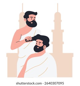 Illustration of an Hajj and Umrah Haircut after Islamic Pilgrimage Cartoon Character