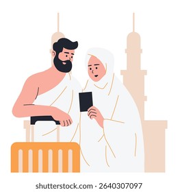 Illustration of an Hajj and Umrah Passport Cartoon Character