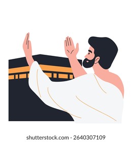 Illustration of an Hajj and Umrah Praying at the Kaaba Cartoon Character