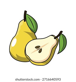 La ilustración de la mitad de la fruta de la pera cortada