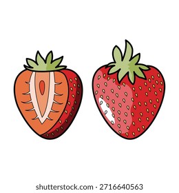 La ilustración de la mitad de la fruta de fresa cortada