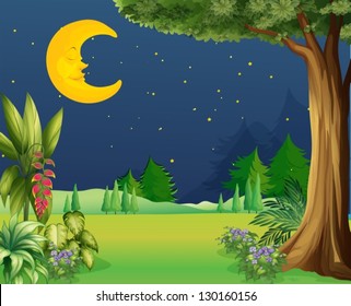 Illustration of a half moon sleeping