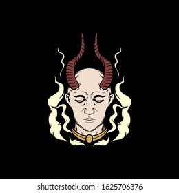 illustration of a half-demon human head. drawing for a grooming or t-shirt.