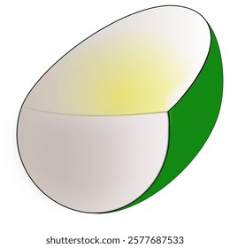 An illustration of a half-peeled green mango, revealing its fresh, juicy interior. The vibrant green color and natural texture evoke the refreshing taste of this tropical fruit.