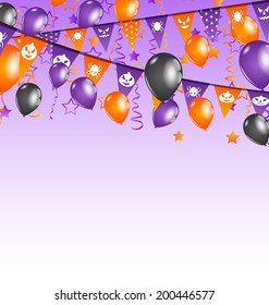 Illustration Halloween background with hanging flags and balloons - vector