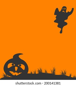 Illustration Halloween background with pumpkin and ghost - vector