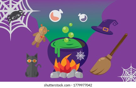Illustration von Halloween-Hintergrund. Vektor Cartoon flaches Design.