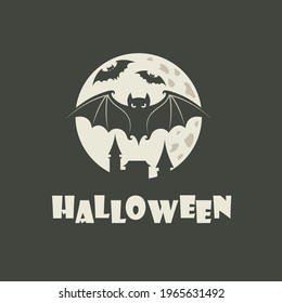 illustration of halloween bats and moon isolated on black background