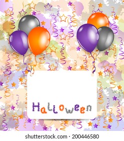 Illustration Halloween card with set colorful balloons and tinsel - vector