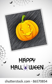 illustration of halloween card with smiling pumpkin