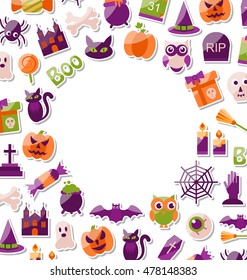 Illustration Halloween Clean Card with Place for Your Text. Set of Bright Signs, Icons and Objects. Trick or Treat - Vector