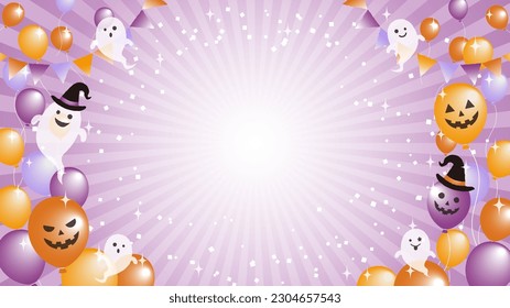 It is an illustration of Halloween color balloons and ghosts on purple radiation.There are other variations as well.