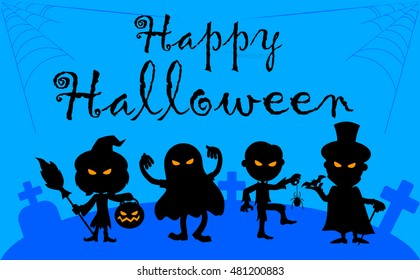 Illustration Halloween Day. Children celebrate Halloween, Children go in costume  in house for candy.