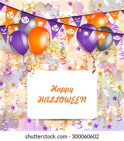 Illustration Halloween Decoration (Bunting Pennants, Balloons) with Celebration Card - Vector