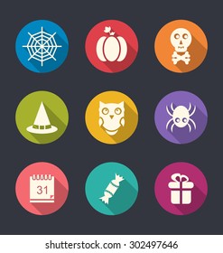 Illustration of Halloween Flat Icons with Long Shadows - Vector