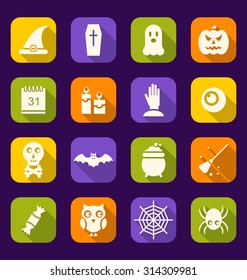 Illustration Halloween Flat Icons with Long Shadows - Vector