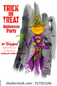 illustration of Halloween ghost with pumpkin head for party poster