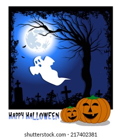 illustration for halloween with ghost and pumpkins