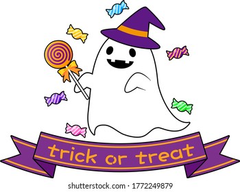 Illustration of Halloween ghost with sweets