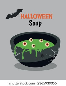  Illustration Halloween with Green Puree Soup in a Plate