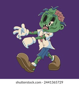 Illustration of Halloween Horror Cute Green Zombie Apocalypse Death Retro Mascot Character Cartoon Design