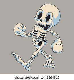 Illustration of Halloween Horror Cute Walking Skull Retro Vintage Mascot Character Cartoon Design