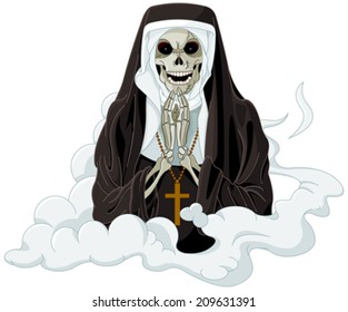 Illustration of Halloween horror nun